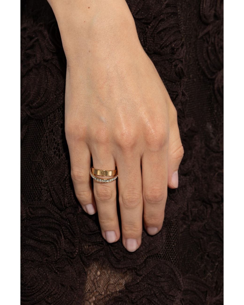Tory Burch Metallic Ring With Shimmering Crystals