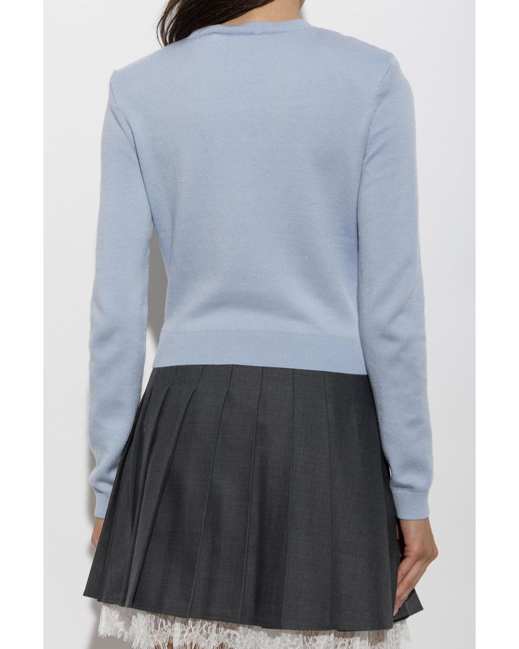 Self-Portrait Blue Cardigan With Lace Appliqués
