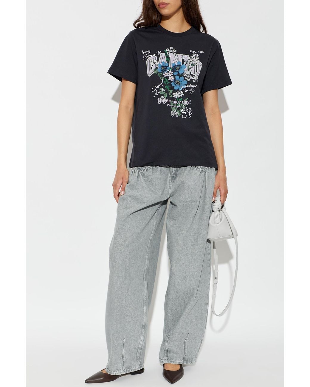 Ganni Black T-Shirt With A Colorful Print