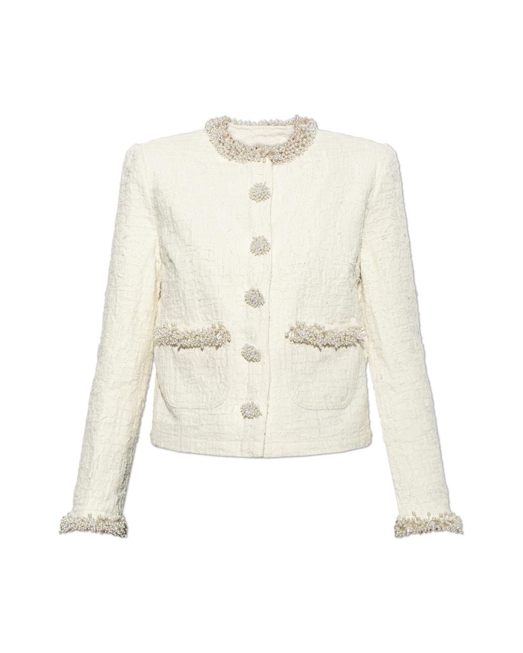 Self-Portrait White Textured Denim Jacket