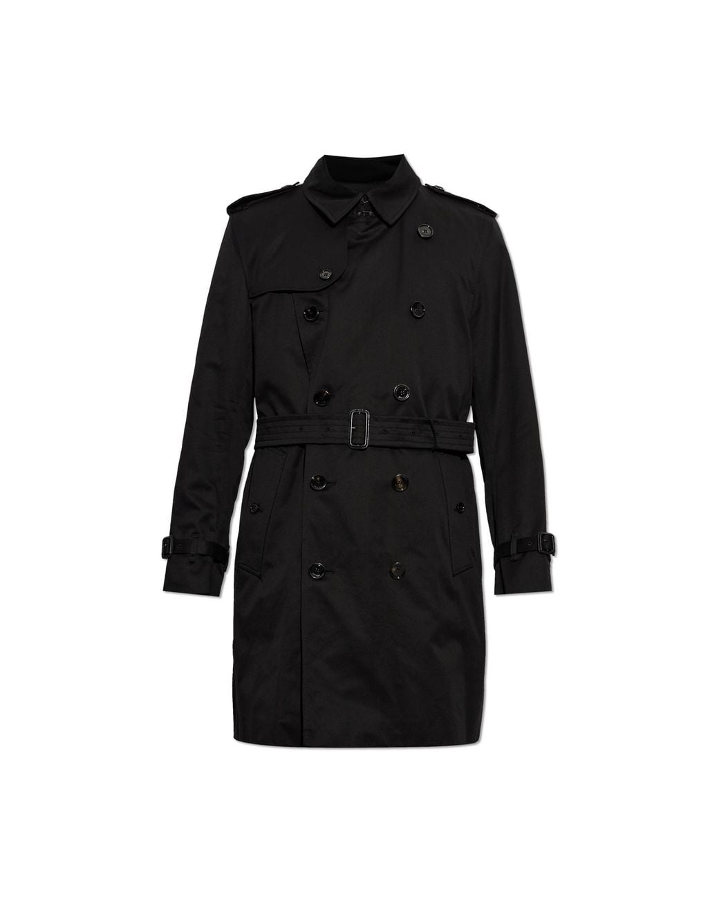 Burberry Black Wool Trench Coat 'Kensington' for men