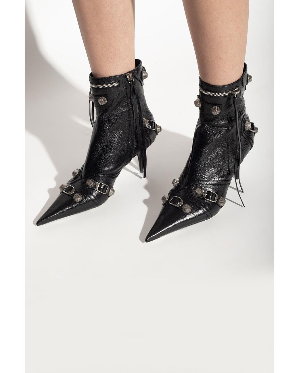 Balenciaga Leather 'cagole' Heeled Ankle Boots in Black | Lyst