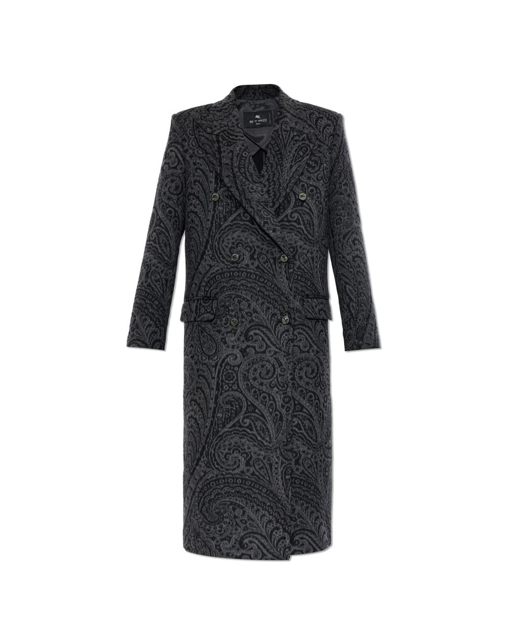 Etro Black Double-Breasted Wool Coat