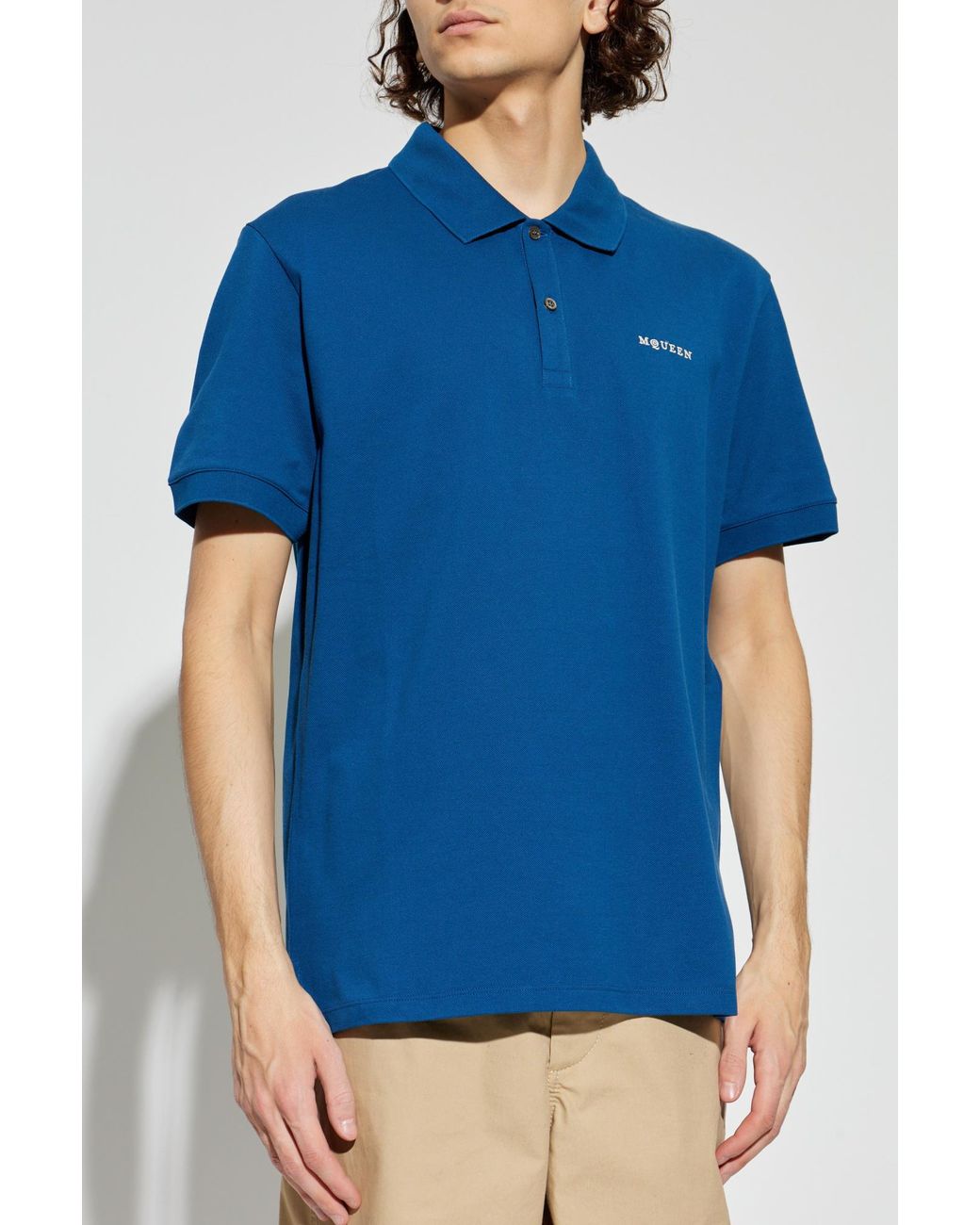 Alexander McQueen Blue Polo With Logo for men