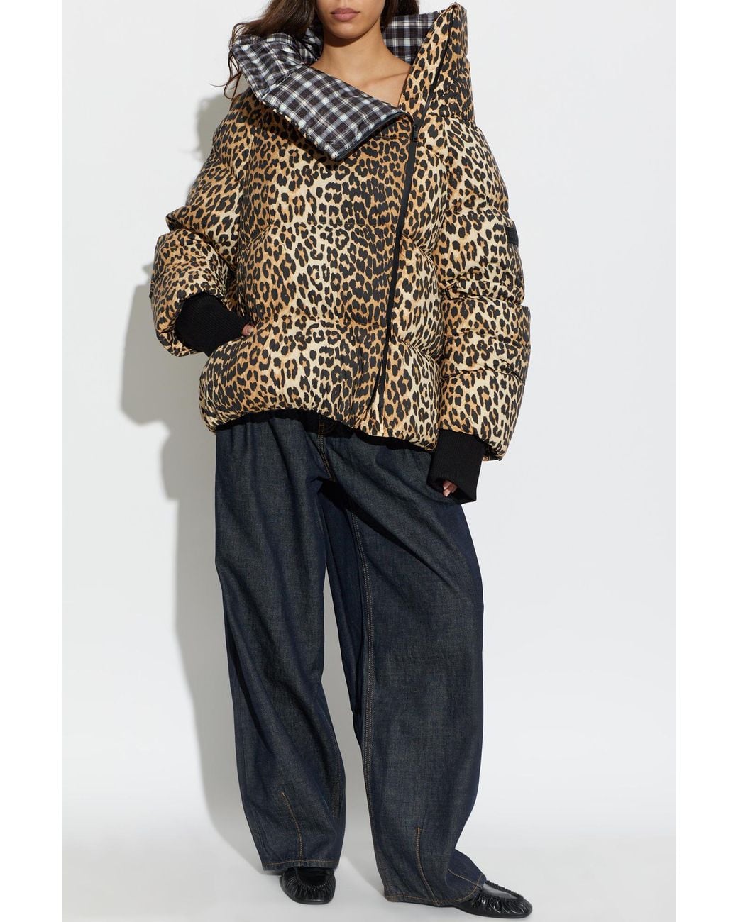 Ganni Natural Animal Print Down Jacket
