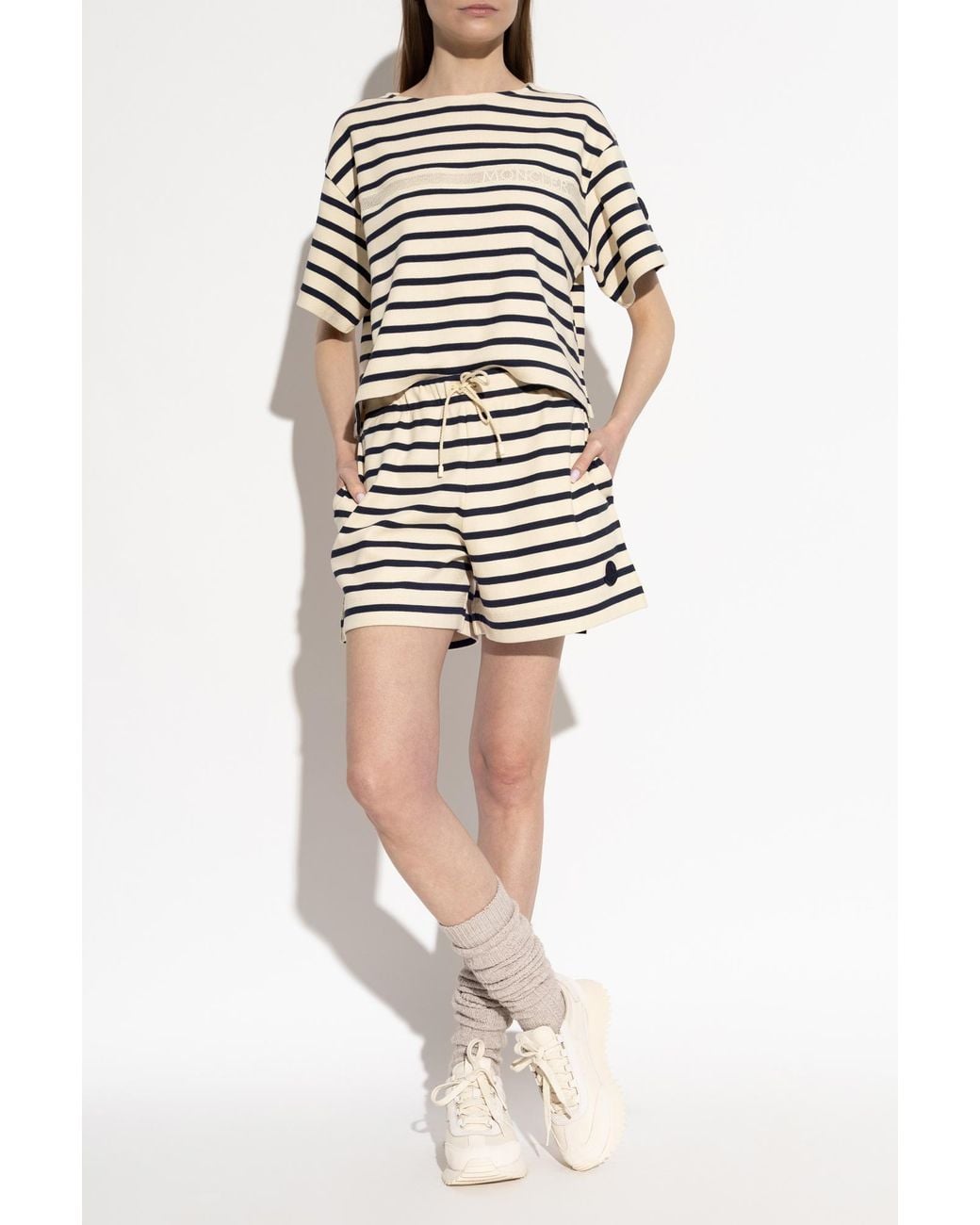 Moncler White Striped Pattern Shorts