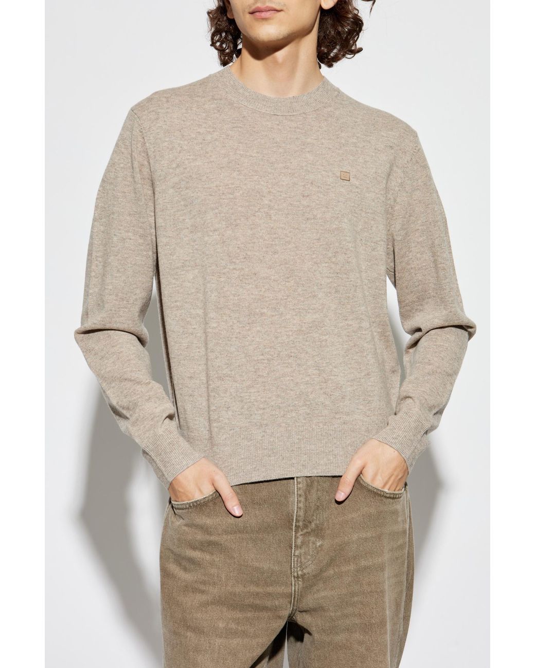 Acne Natural Wool Sweater With Logo for men