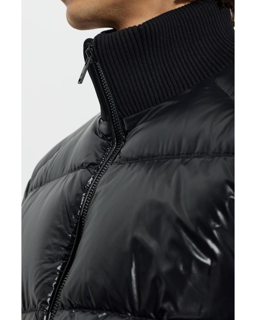 Moose Knuckles Black Down Jacket With Stand-Up Collar for men
