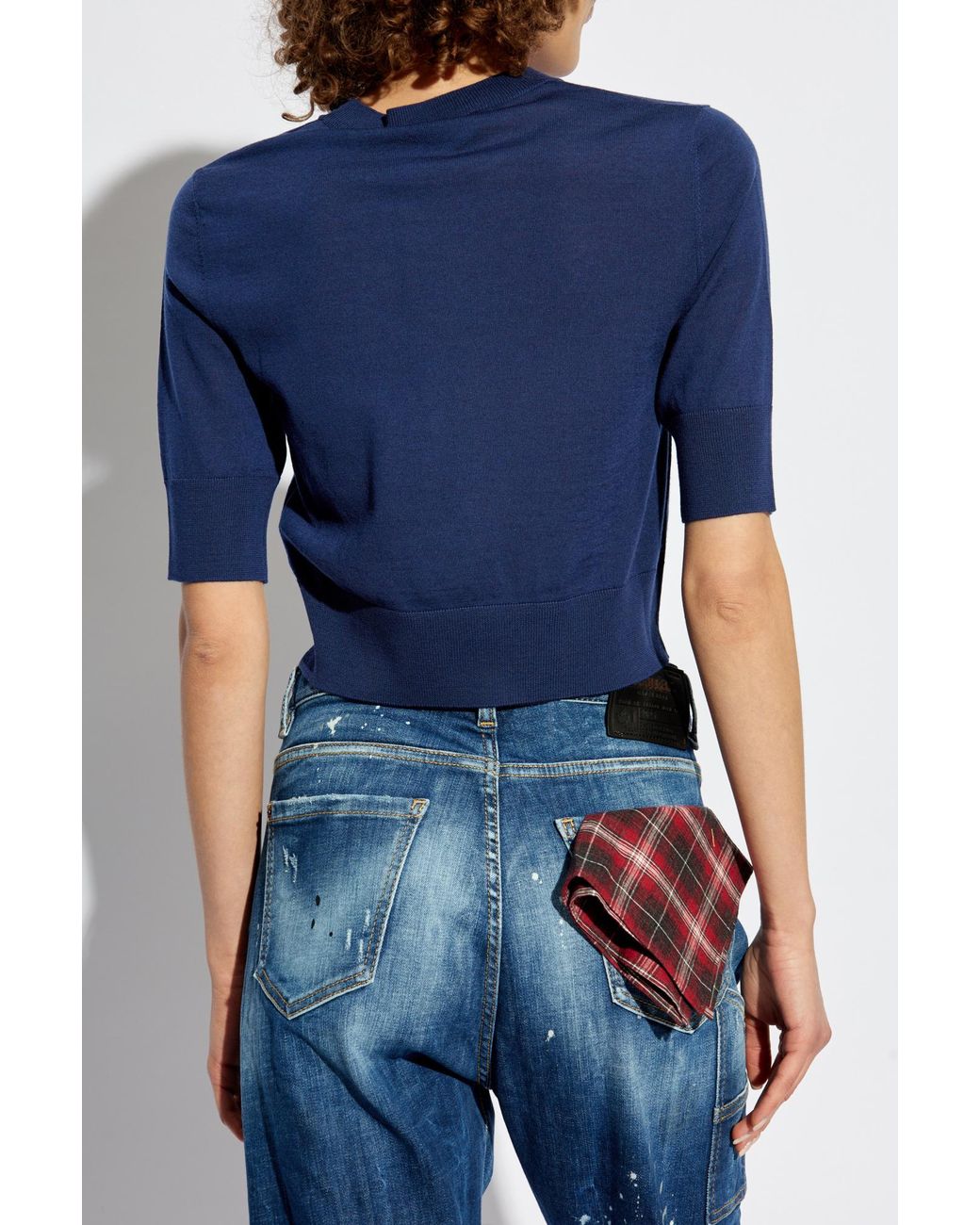 DSquared² Blue Wool Top With Embroidered Logo