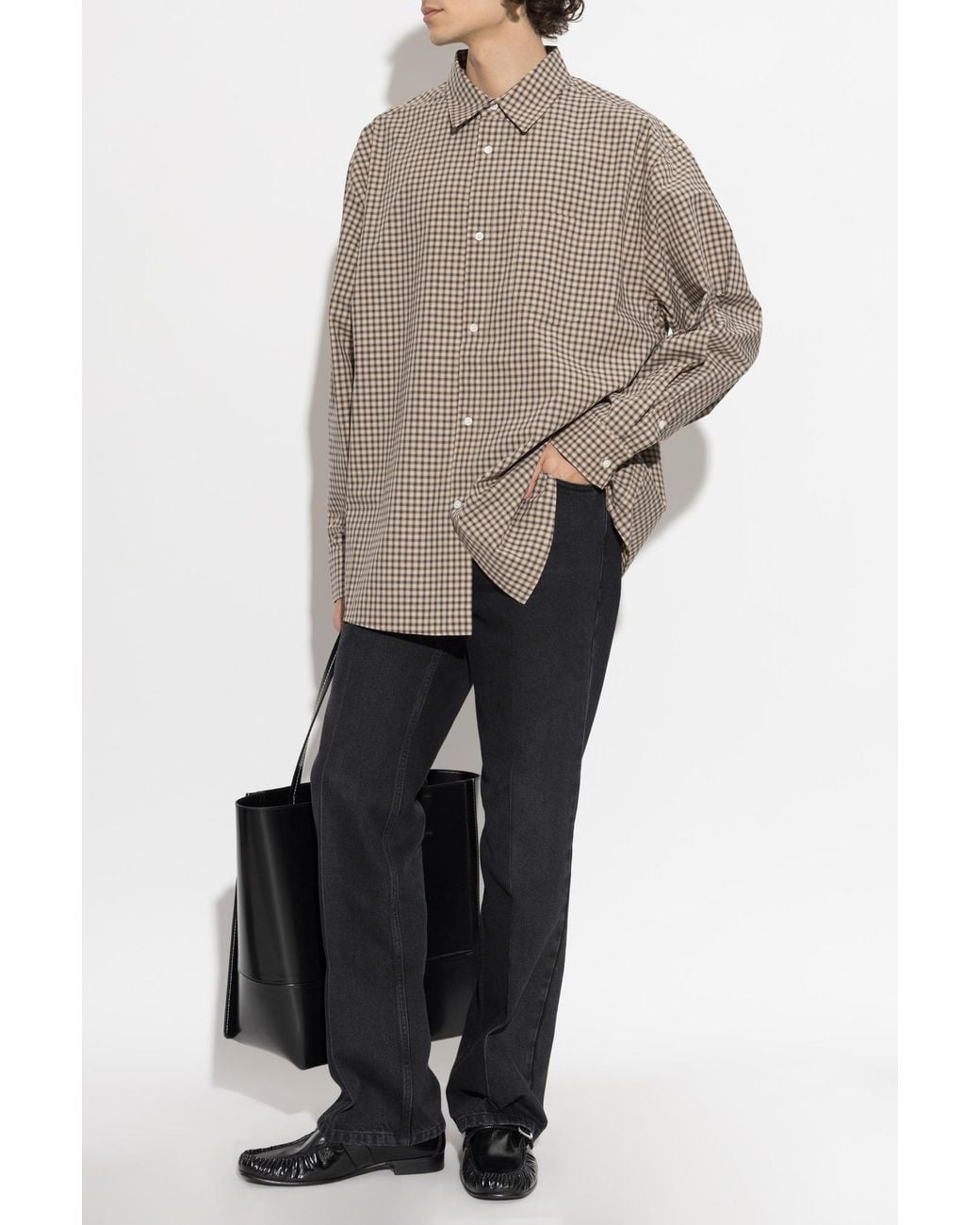 Marni Gray Cotton Checked Shirt for men