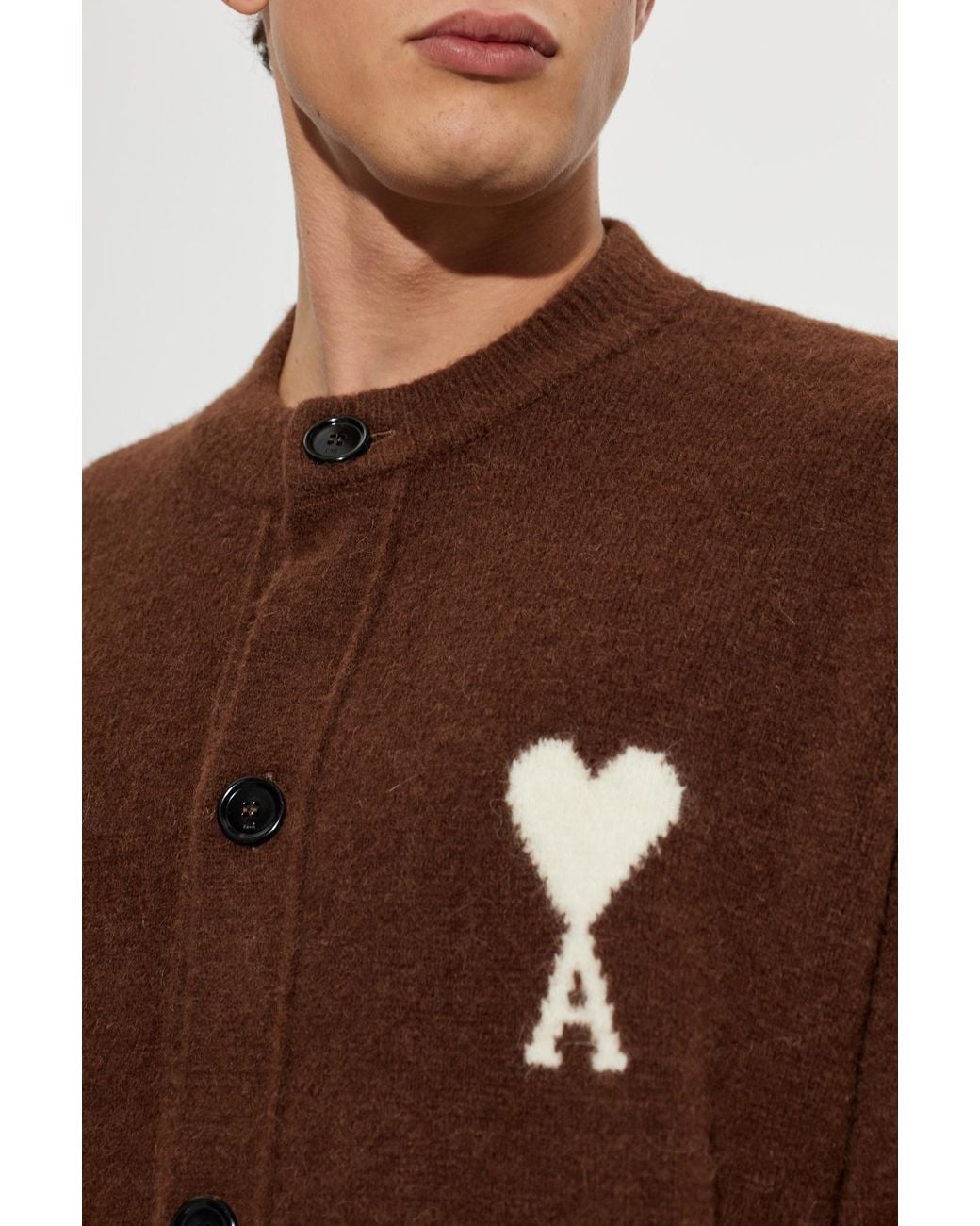 AMI Brown Wool Cardigan With Logo for men