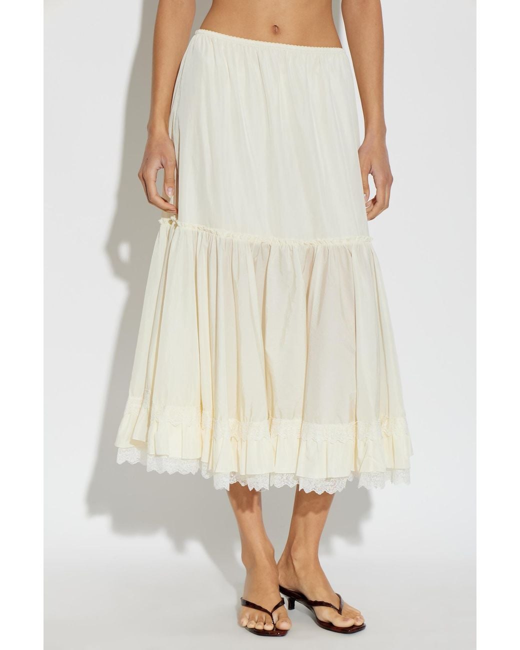 Ganni White Lace Ruffle Skirt
