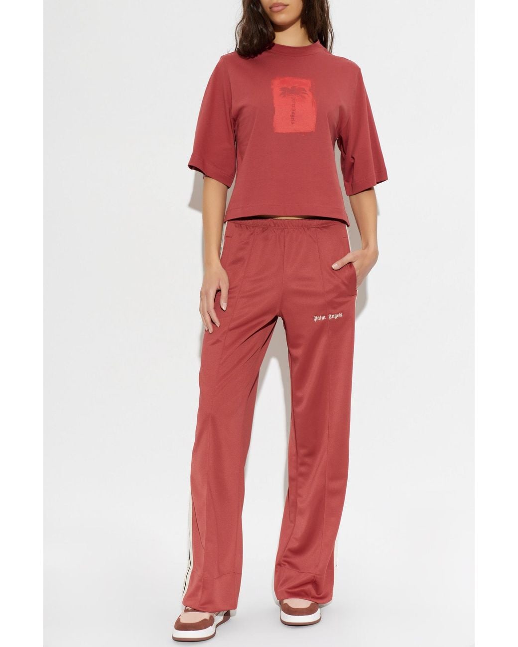 Palm Angels Red Cotton T-Shirt With Print