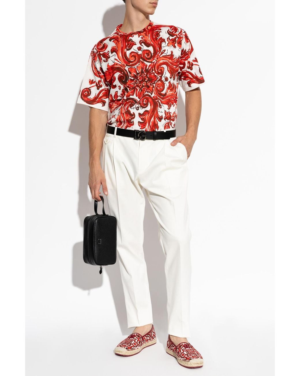 Dolce & Gabbana Red T-Shirt With "Majolica" Print for men