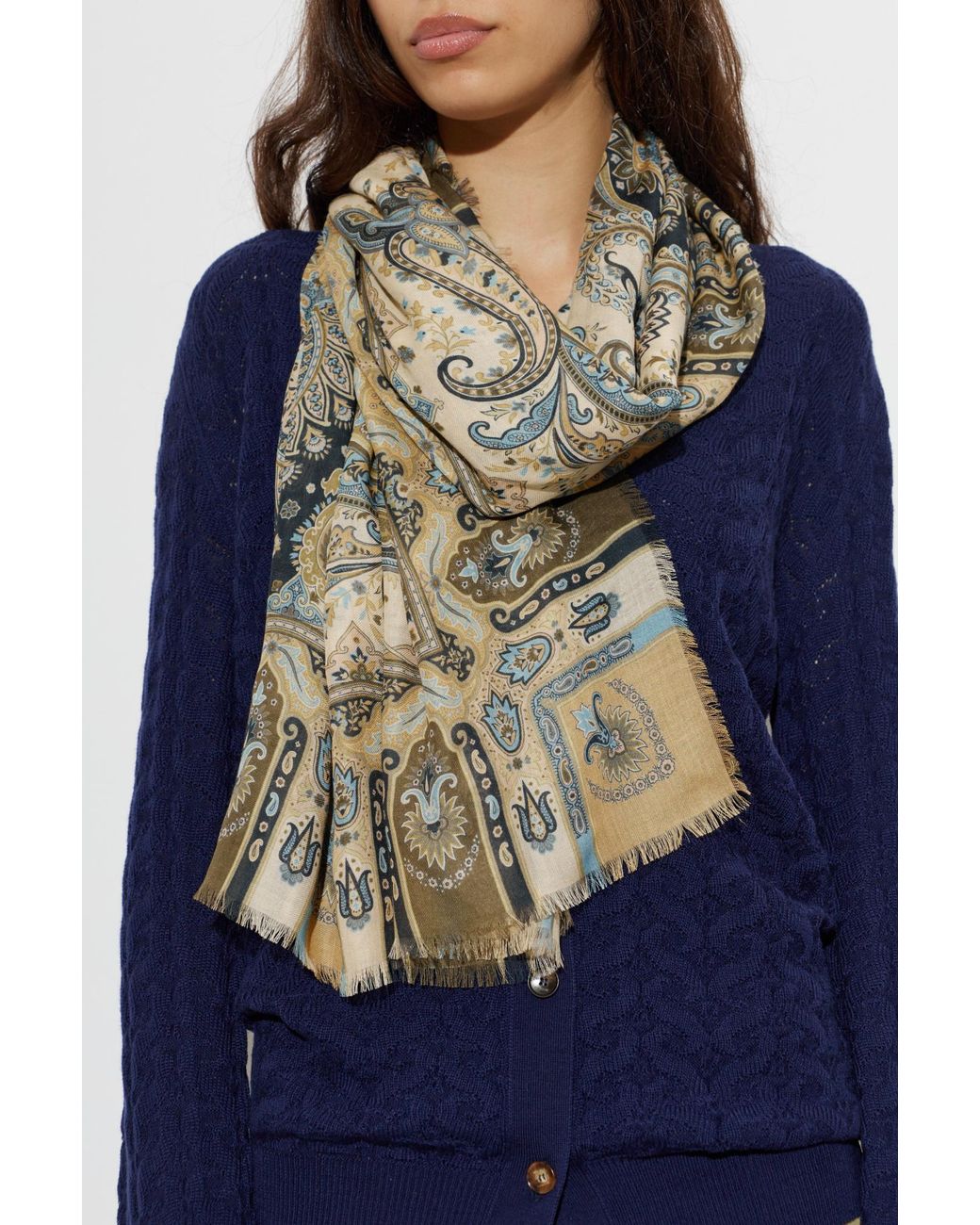 Etro Brown Scarf With Raw Edge Finish