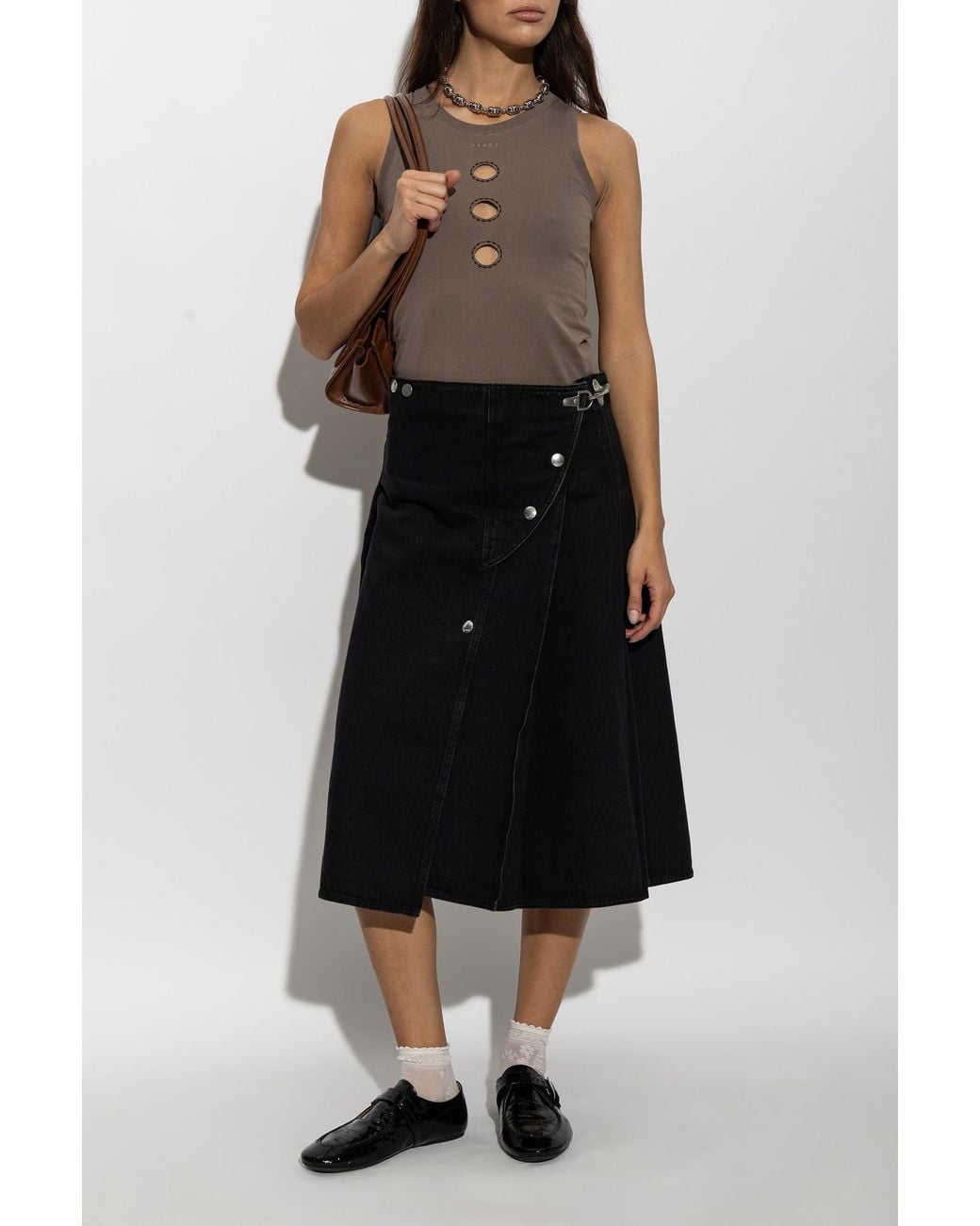 Marni Black Pleated Denim Skirt