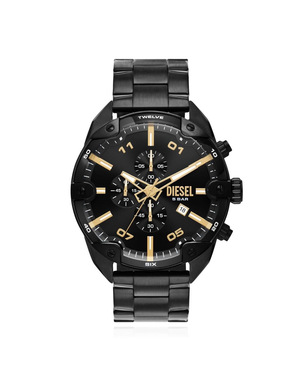 DIESEL Black Steel Watch "Spiked" for men