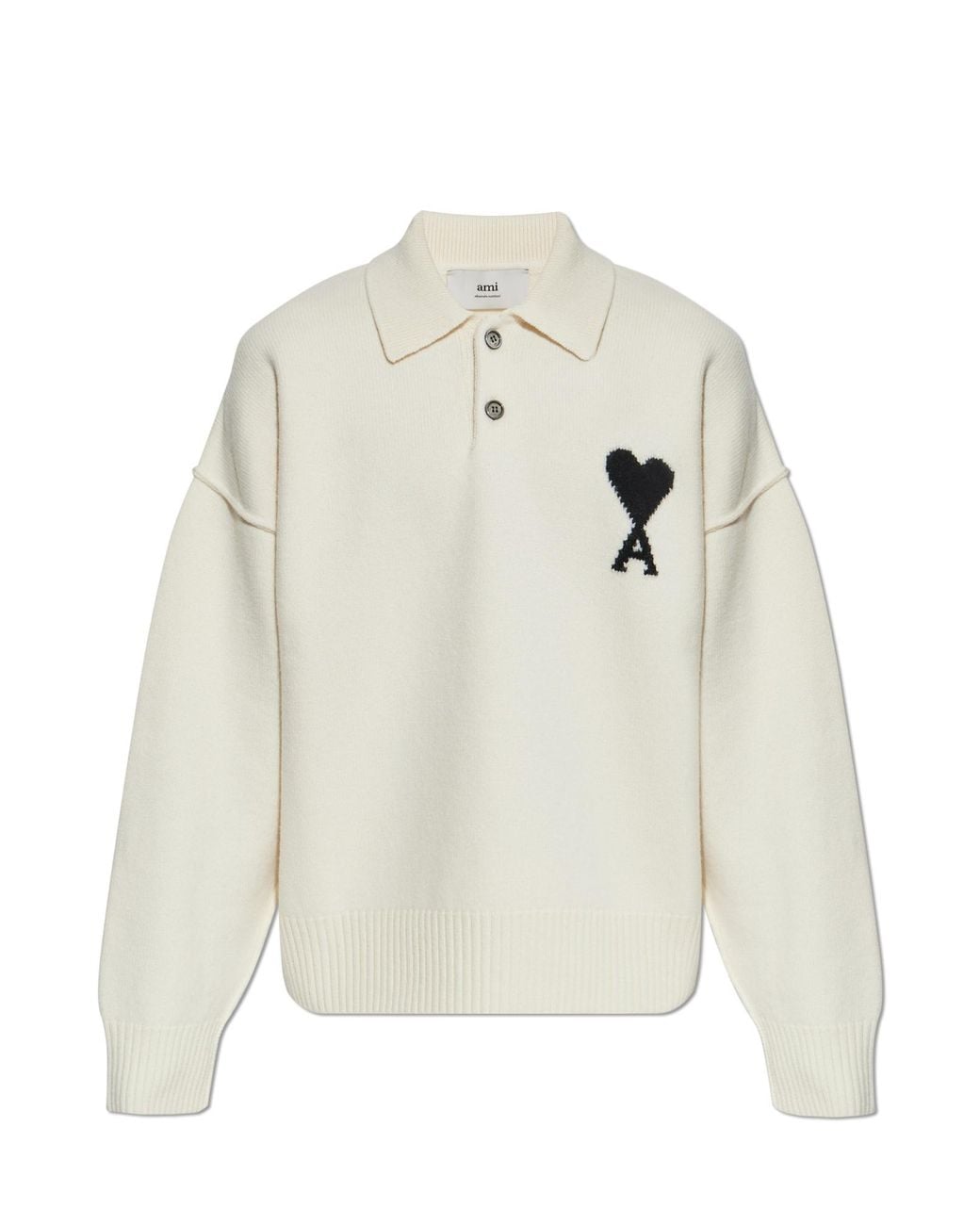 AMI White Wool Long-Sleeve Polo