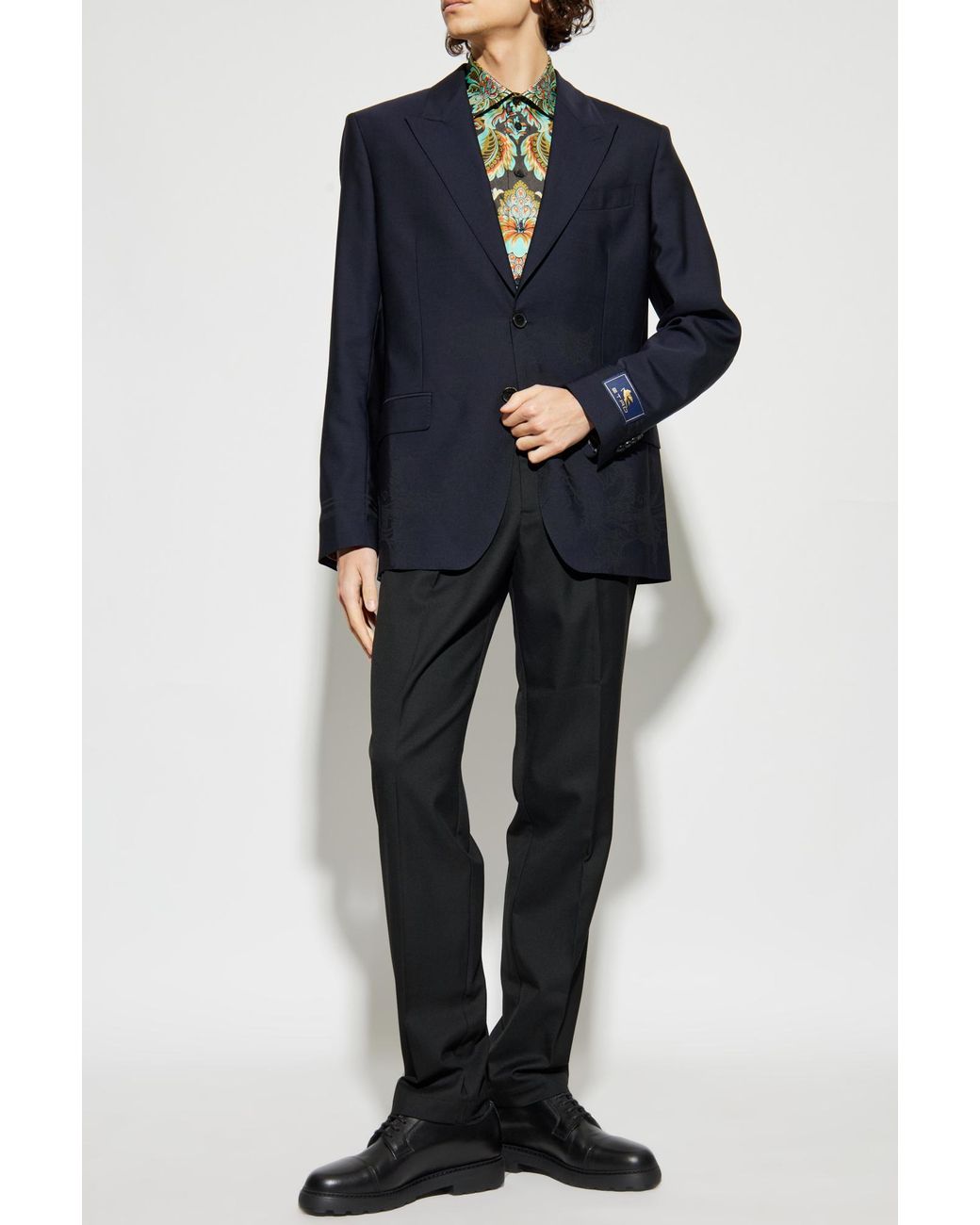 Etro Blue Wool Blazer With Single Vent for men
