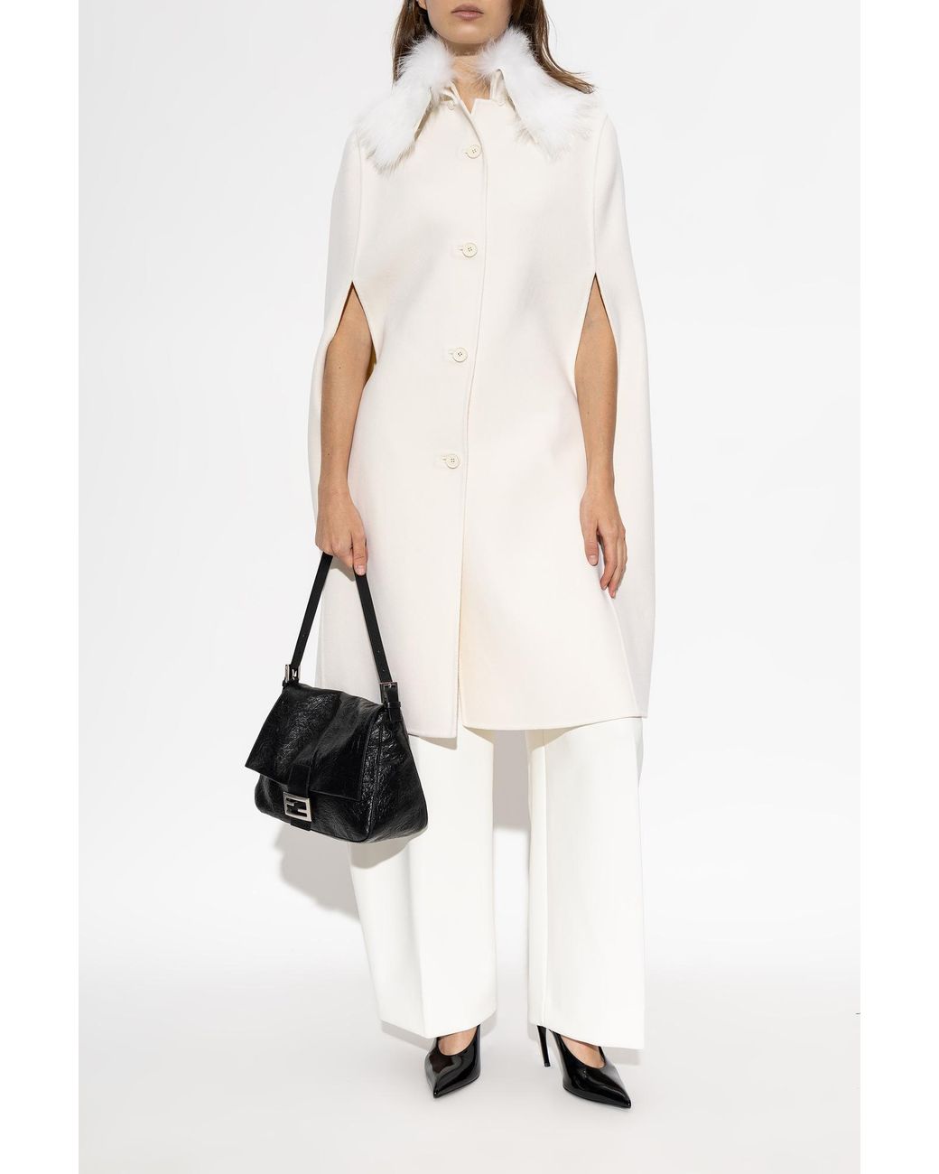 Fendi White Wool Cape