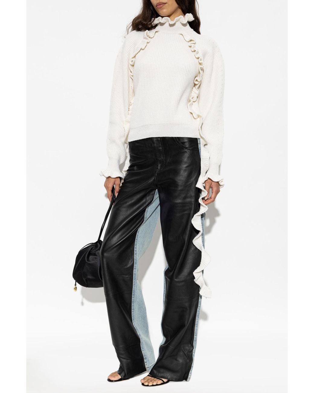 Blumarine White Wool Sweater With Ruffles