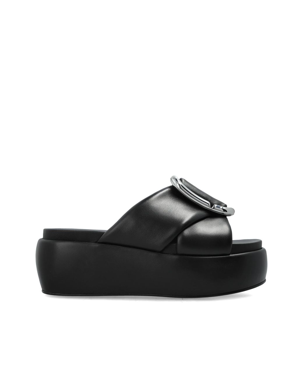 Marc Jacobs Black Leather Platform Slide Sandals