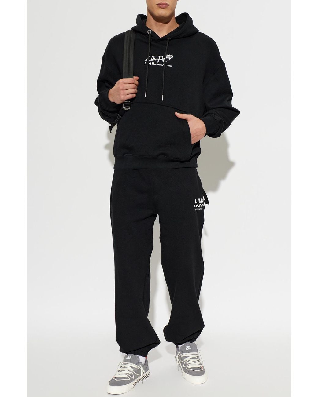 LAB C.O. OFF WHITE Black T-Shirt With Printed Logo for men