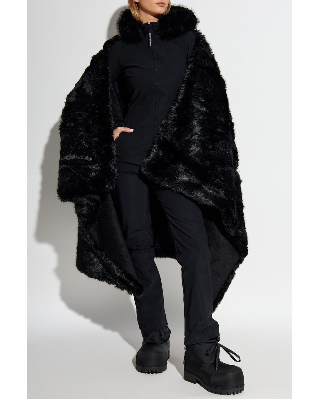Balenciaga Black Faux Fur Cape From The Skiwear Collection