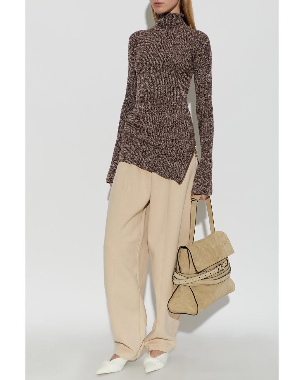 Sportmax Brown Wool Turtleneck Sweater 'Bouquet'