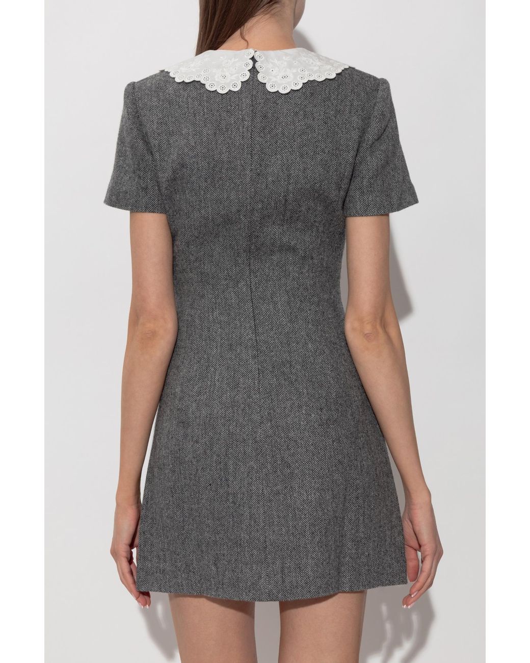 Self-Portrait Gray Dress With Herringbone Pattern