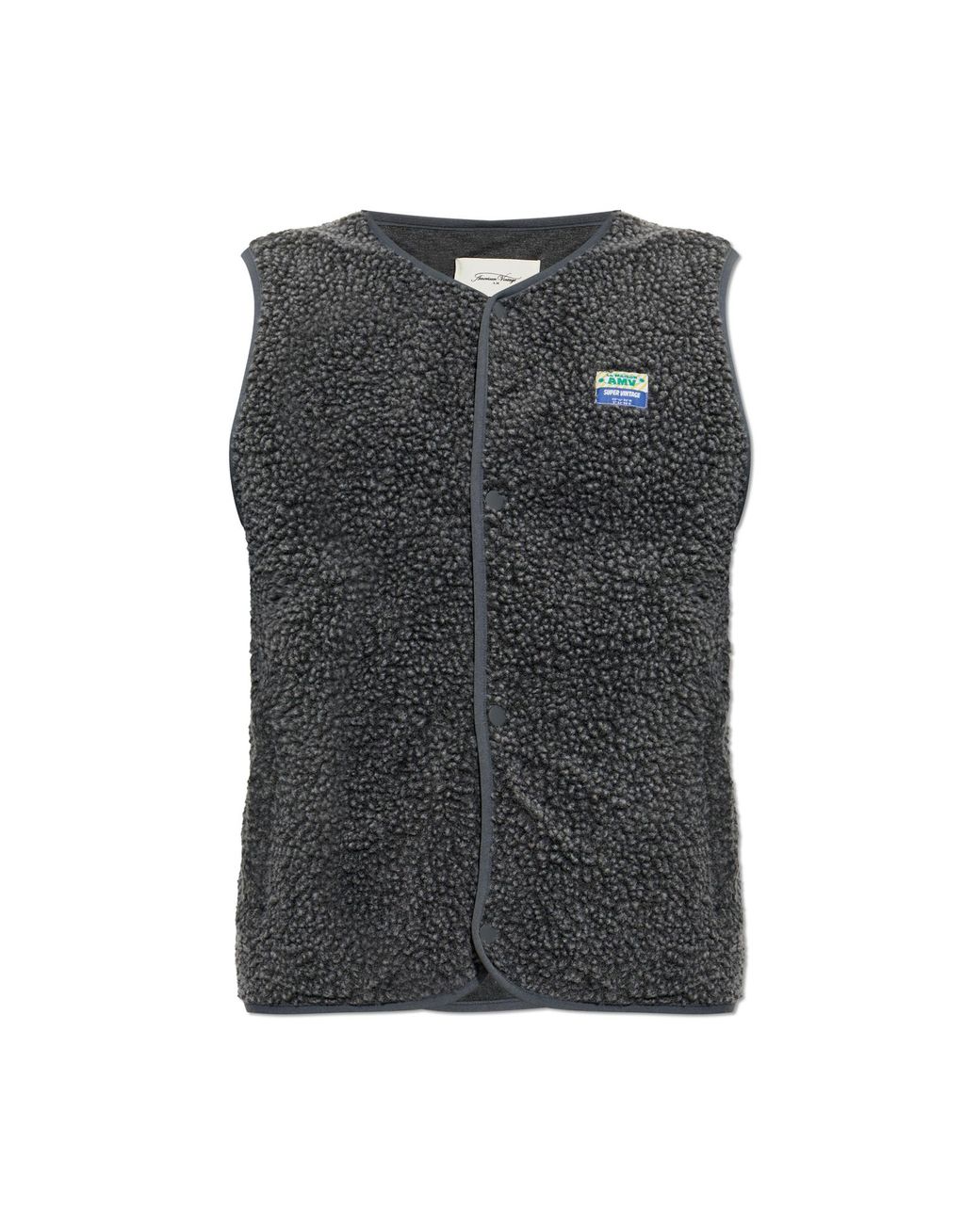 American Vintage Black Fleece Vest With Logo Patch for men