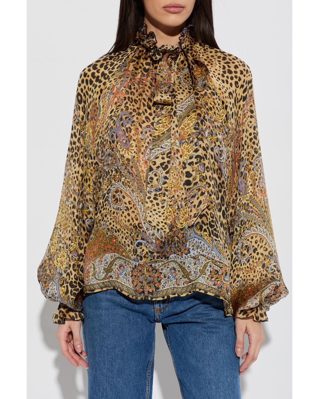 Etro Brown Silk Top With Decorative Tie