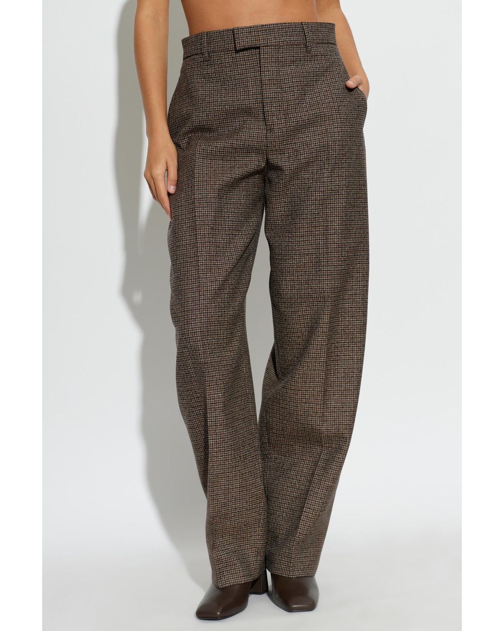 AMI Brown Wool Plaid Trousers