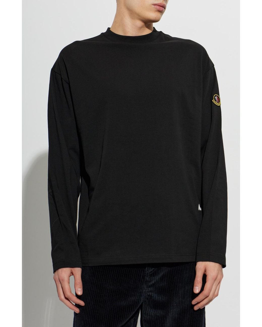 Moncler Black Crew Neck T-Shirt With Logo Patch for men