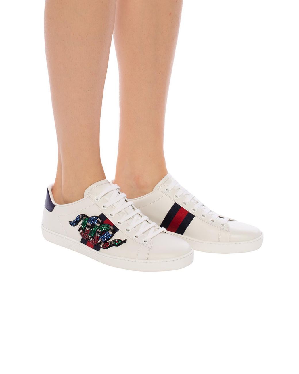 Gucci Snake Motif Sneakers in White | Lyst