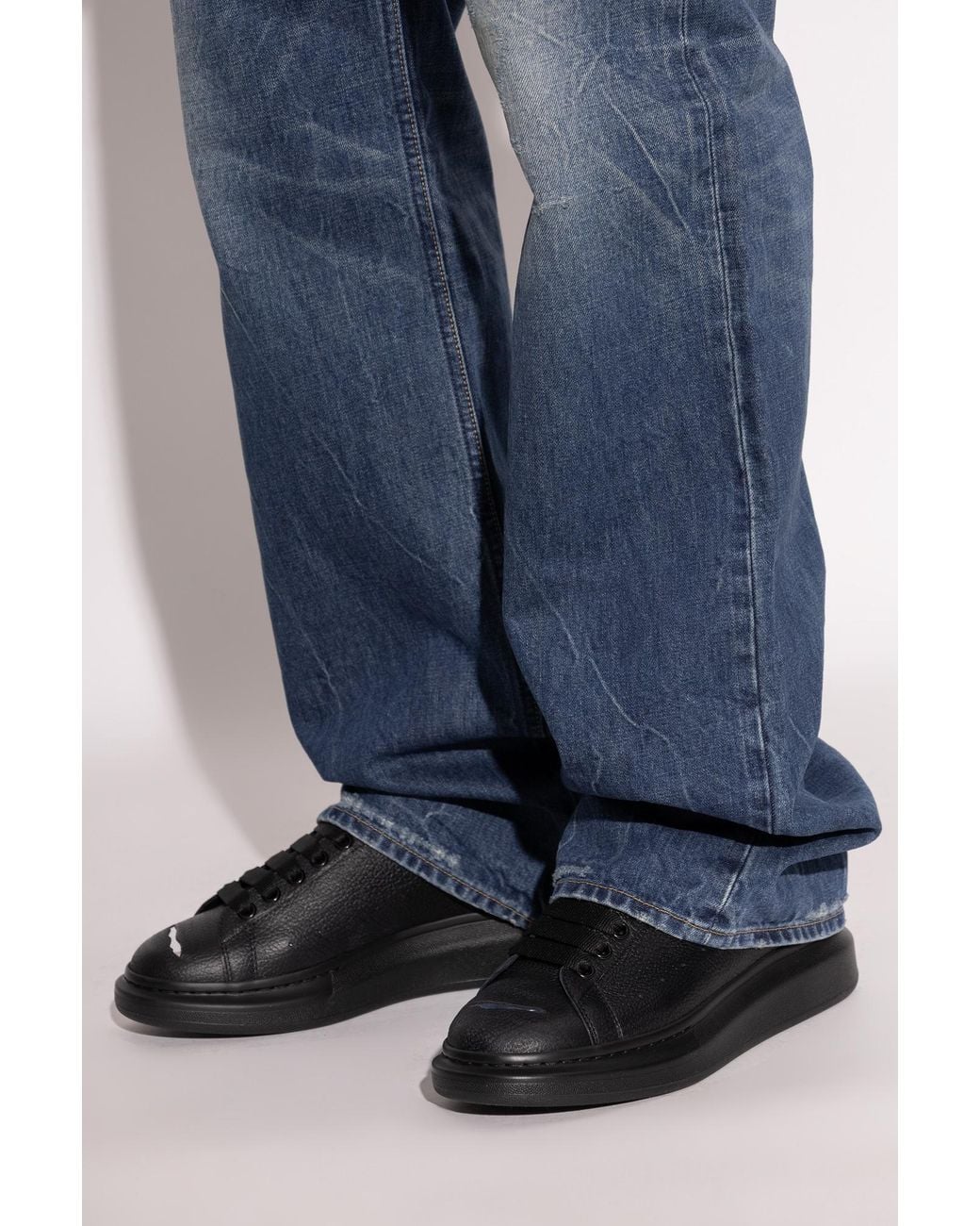 McQueen Black Leather Sports Shoes With Logo for men