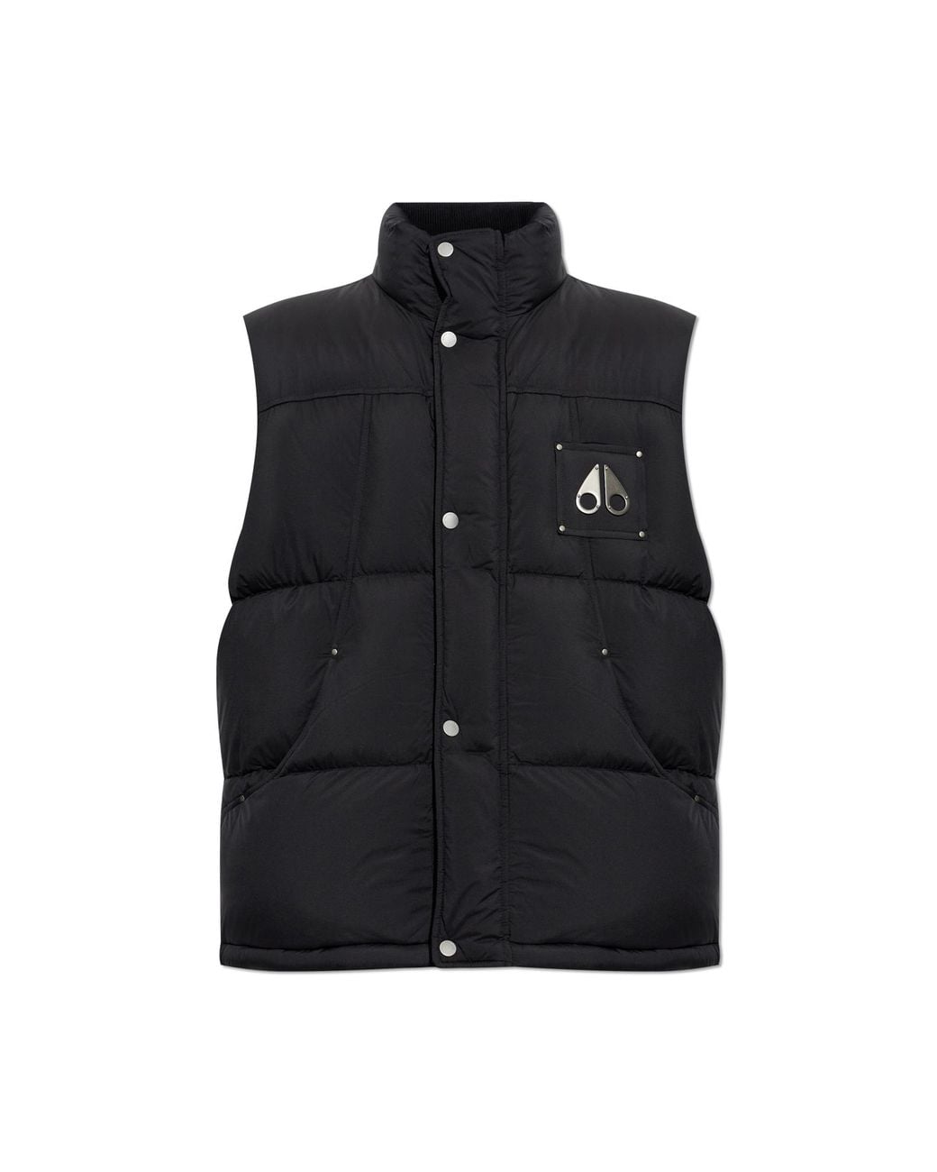 Moose Knuckles Black Down Gilet With Logo Application for men