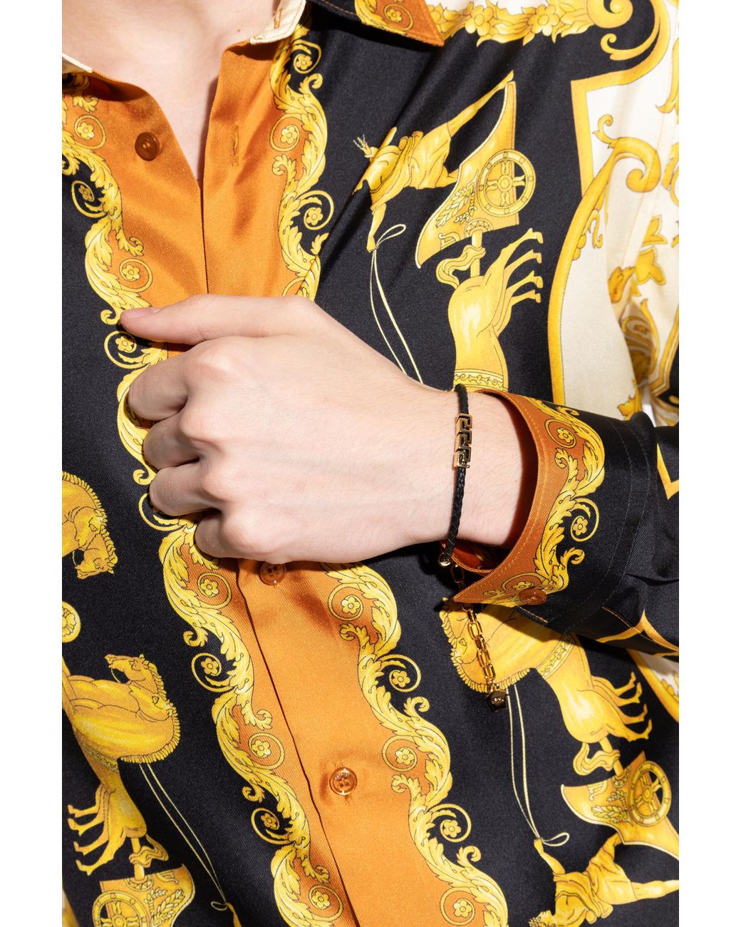 Versace Metallic Leather Bracelet With Logo for men