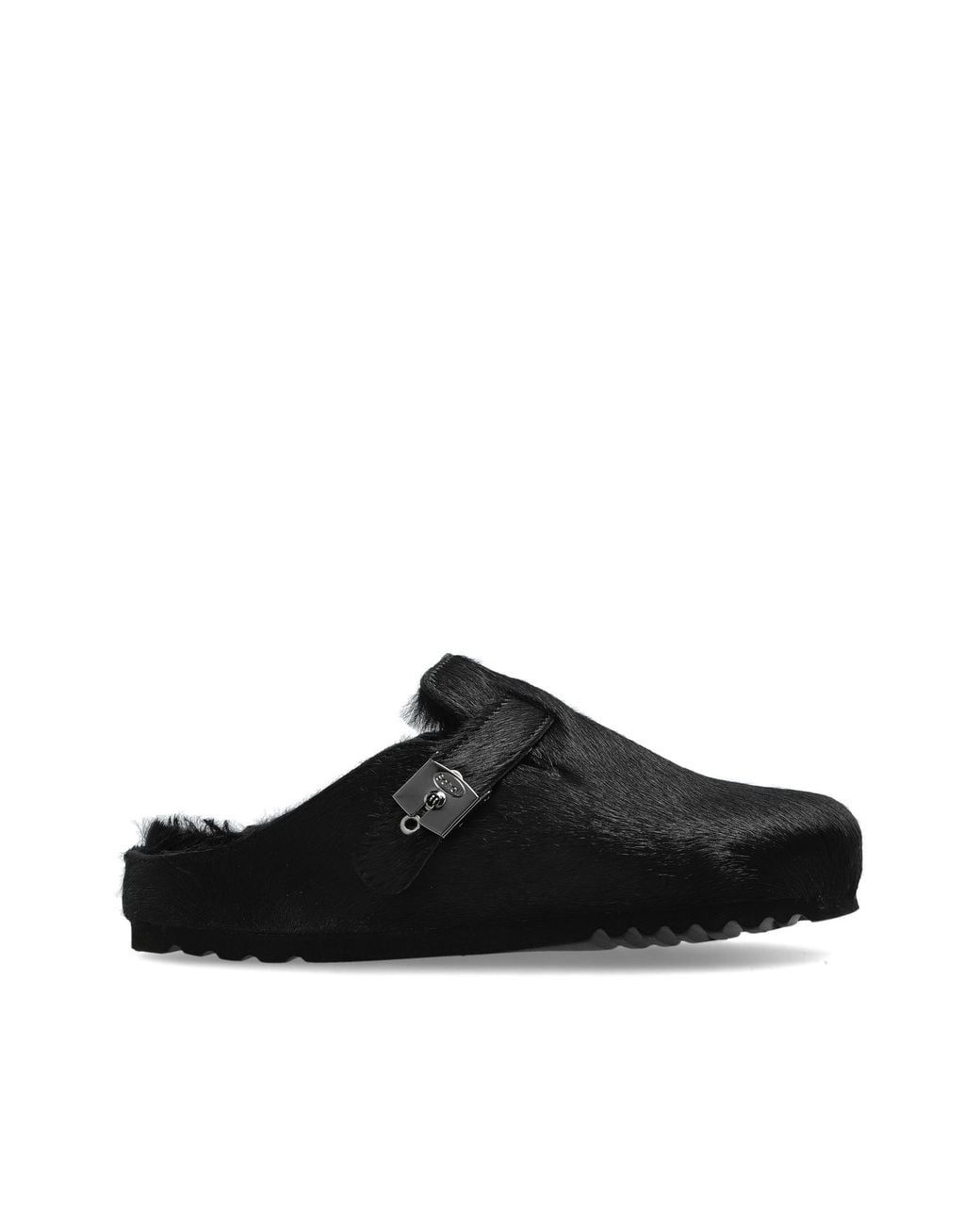 Scholl Black Leather Slippers 'Grace Fur'