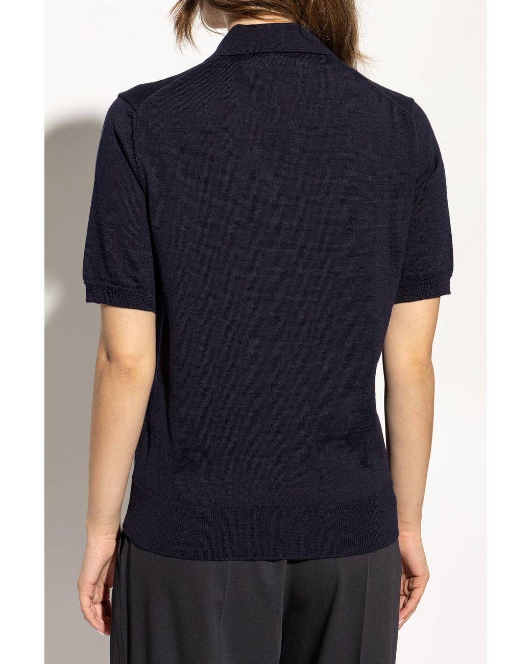 COMME DES GARÇONS PLAY Blue Wool Navy Polo With Heart Patch