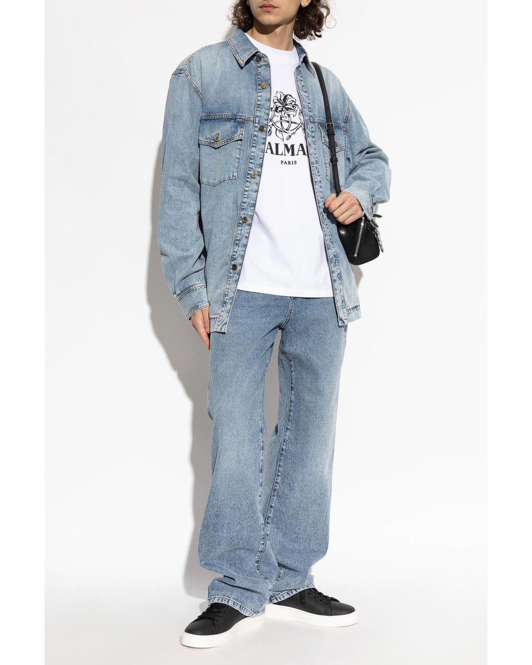 Balmain Blue Denim Shirt With Pockets for men