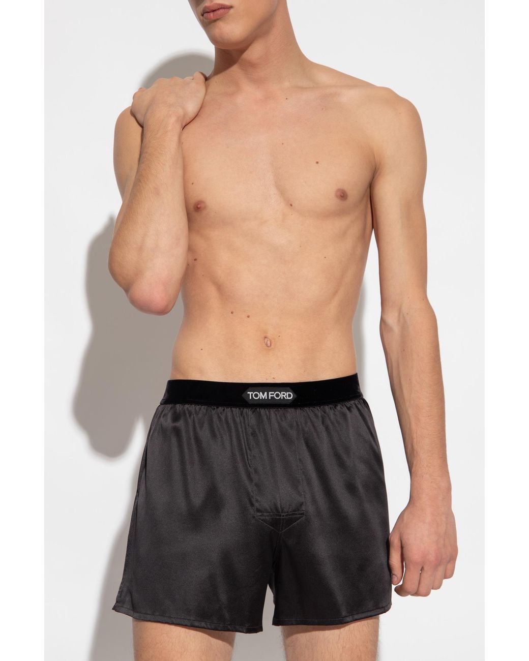 Tom Ford Black Silk Boxers With Logo for men