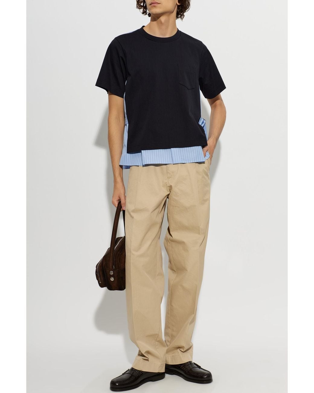 Sacai Black T-Shirt Made Of Combined Fabrics for men