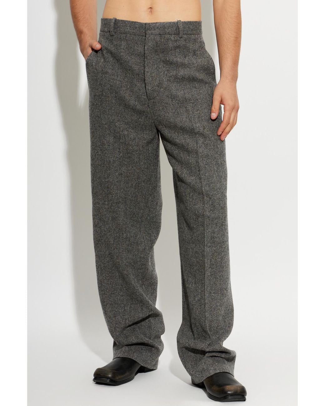 Maison Margiela Gray Wool Herringbone Pattern Trousers for men