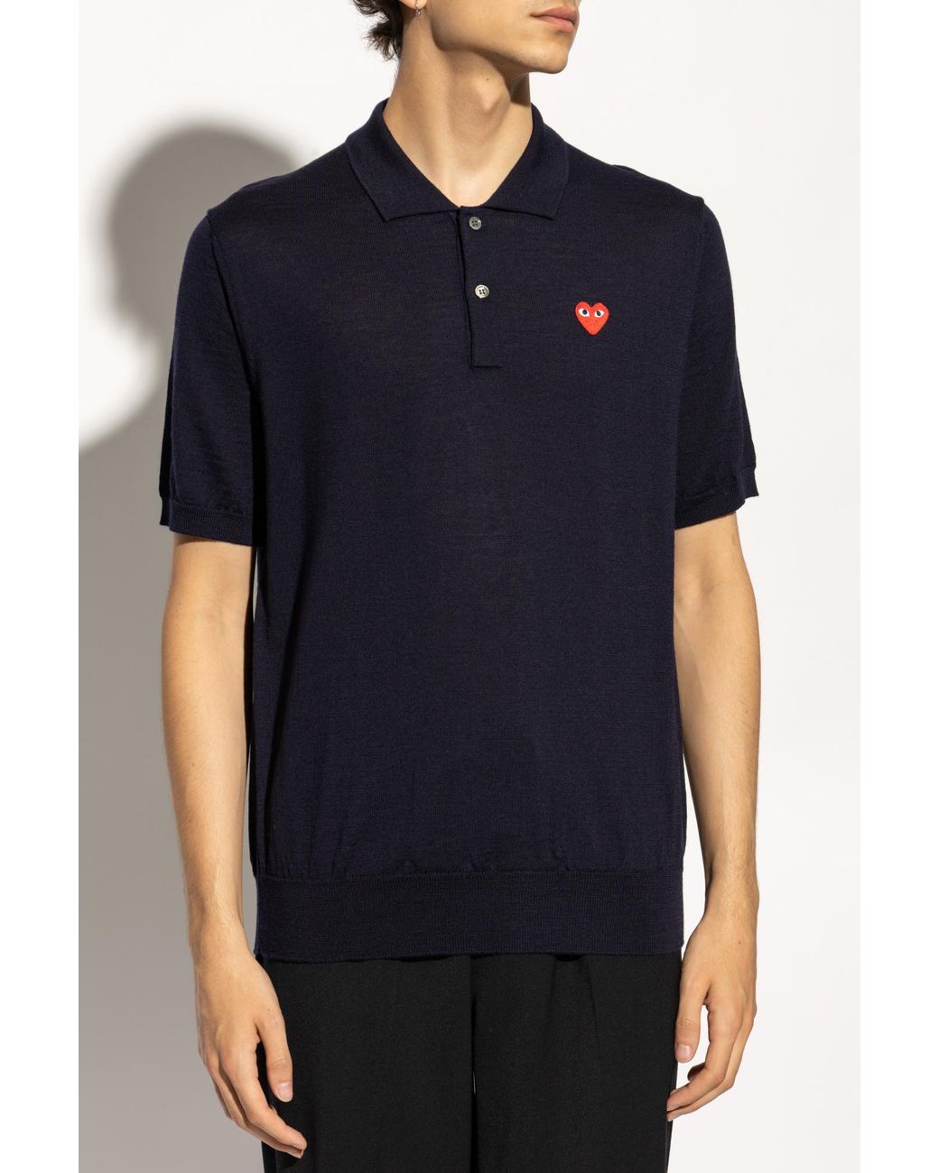 COMME DES GARÇONS PLAY Blue Wool Navy Polo With Heart Patch