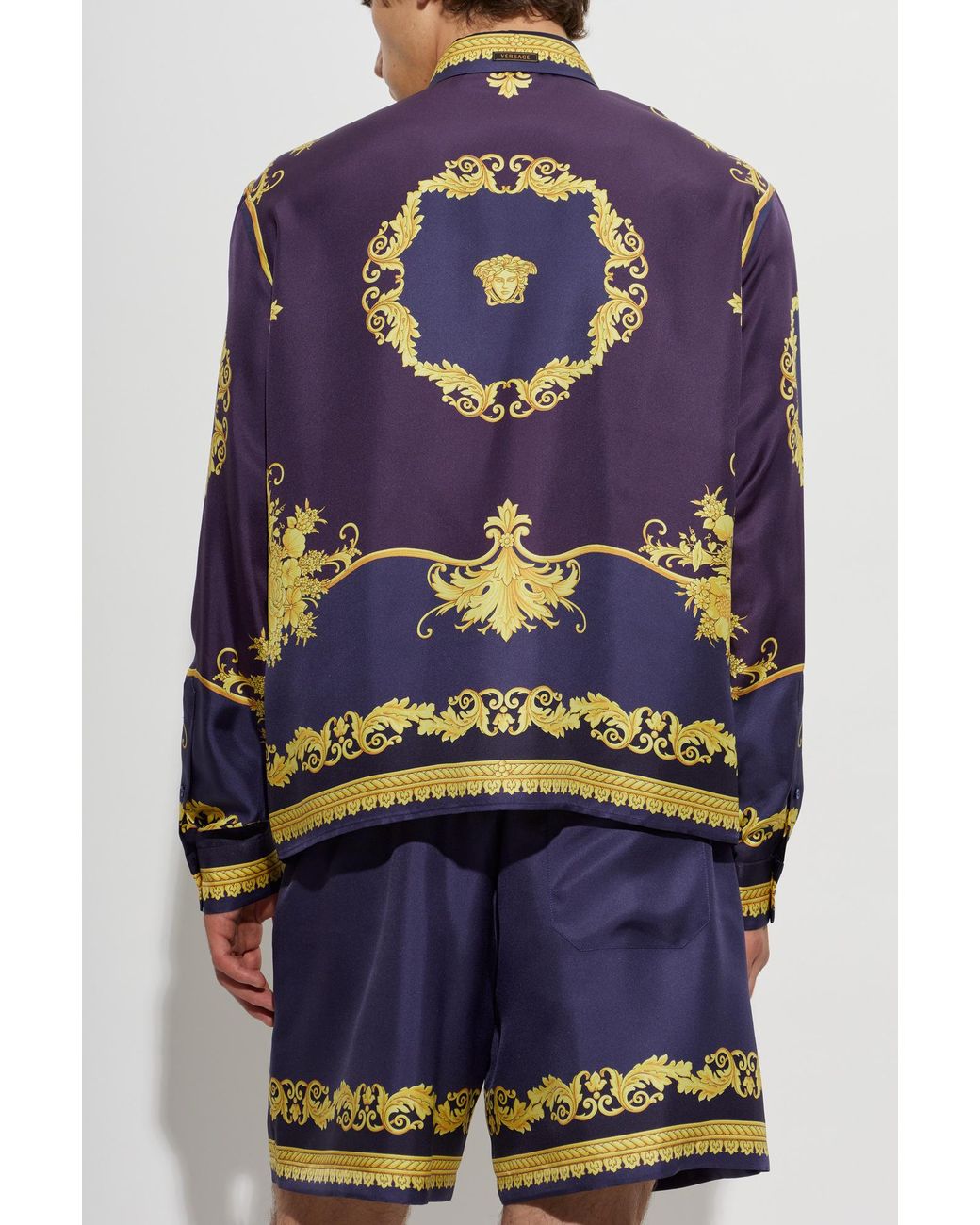 Versace Blue Silk Shirt With Pattern for men