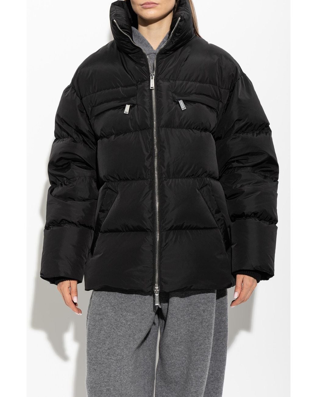 DSquared² Black Quilted Jacket With A Stand-Up Collar