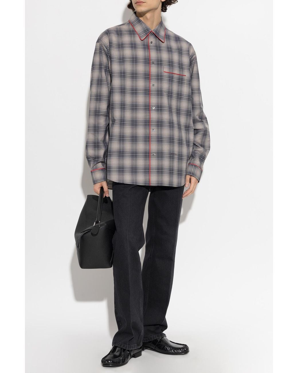 Marni Gray Cotton Checked Shirt for men