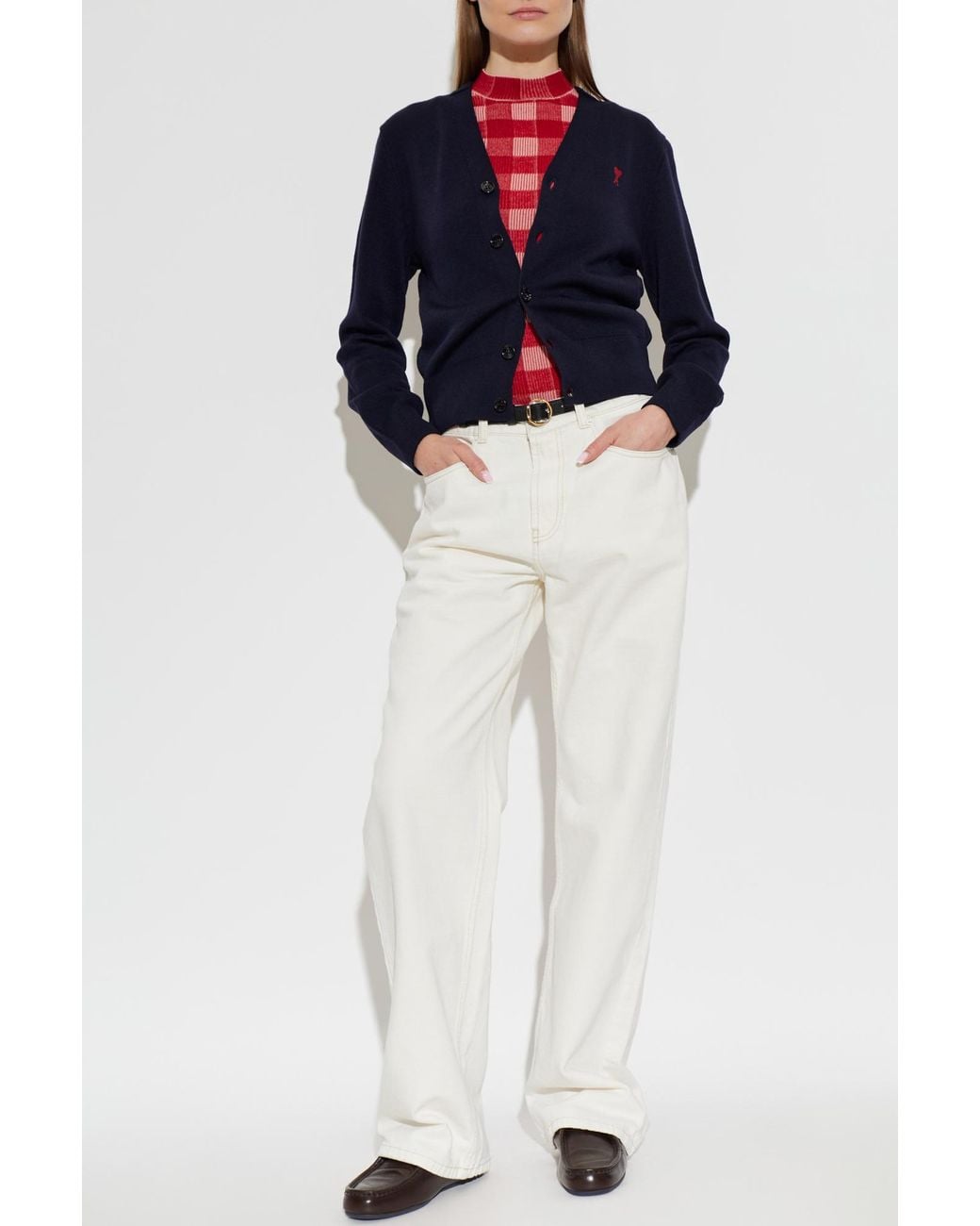 AMI Blue Wool Cardigan With Embroidered Logo