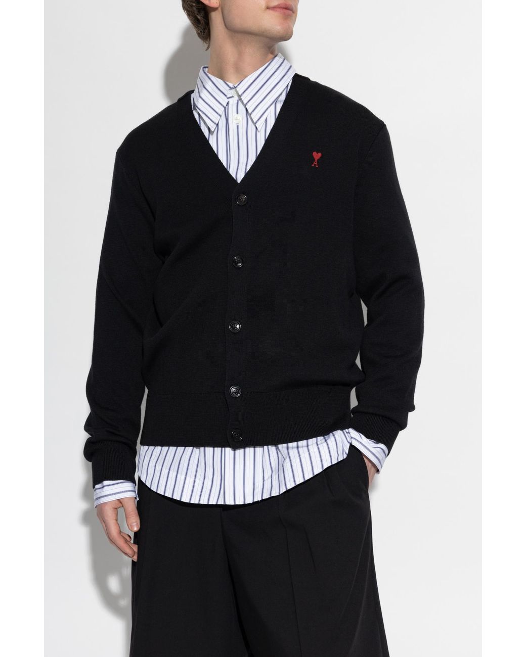 AMI Black Wool Cardigan for men